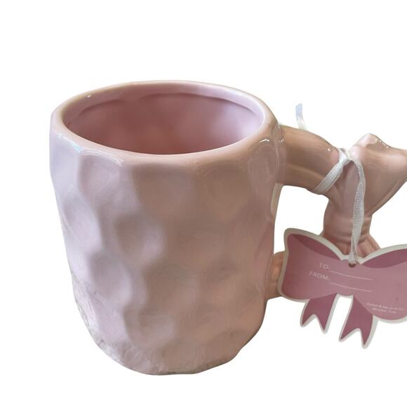 Market Finds Hand Painted Pink Bow Handle Ceramic Coffee Tea Mug Set of 2 NEW - Picture 6 of 13